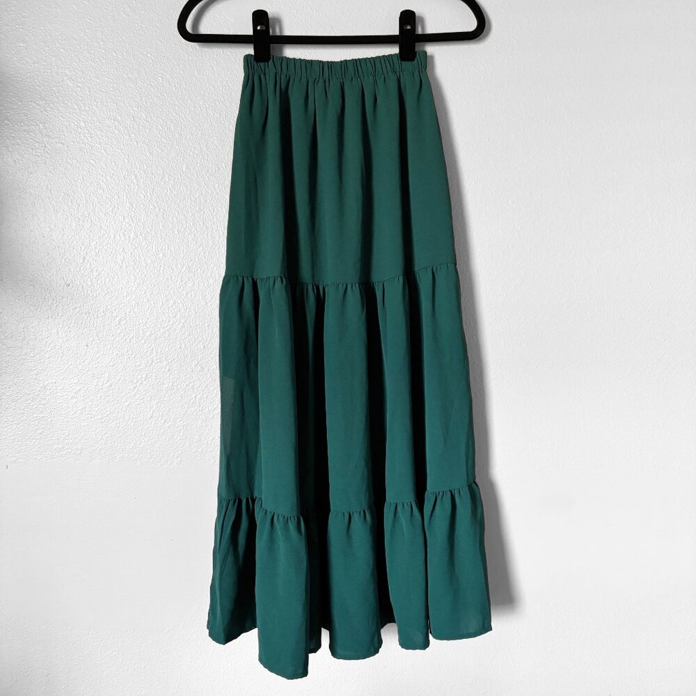 Women’s Tiered Maxi Skirt in Deep Green - Picture 9 of 13